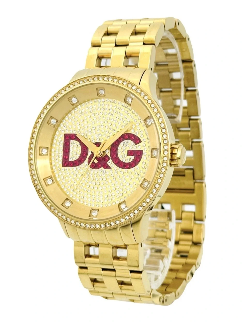 D&G Gold-Tone Crystal Dial Watch with Pink Logo | D&G DWO377